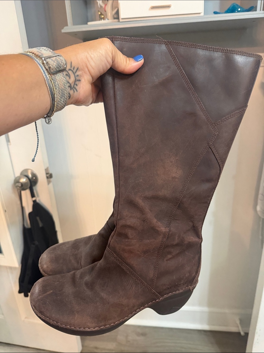 Merrell Brown Leather Mid-Calf Heeled Boots women’s size 8